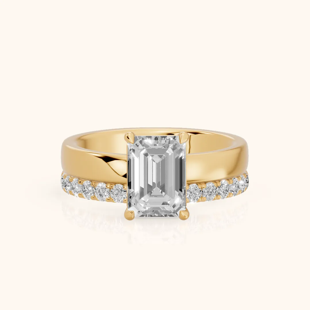 Veda Split Shank Pavé Emerald Diamond Engagement Ring in Yellow Gold — view 2