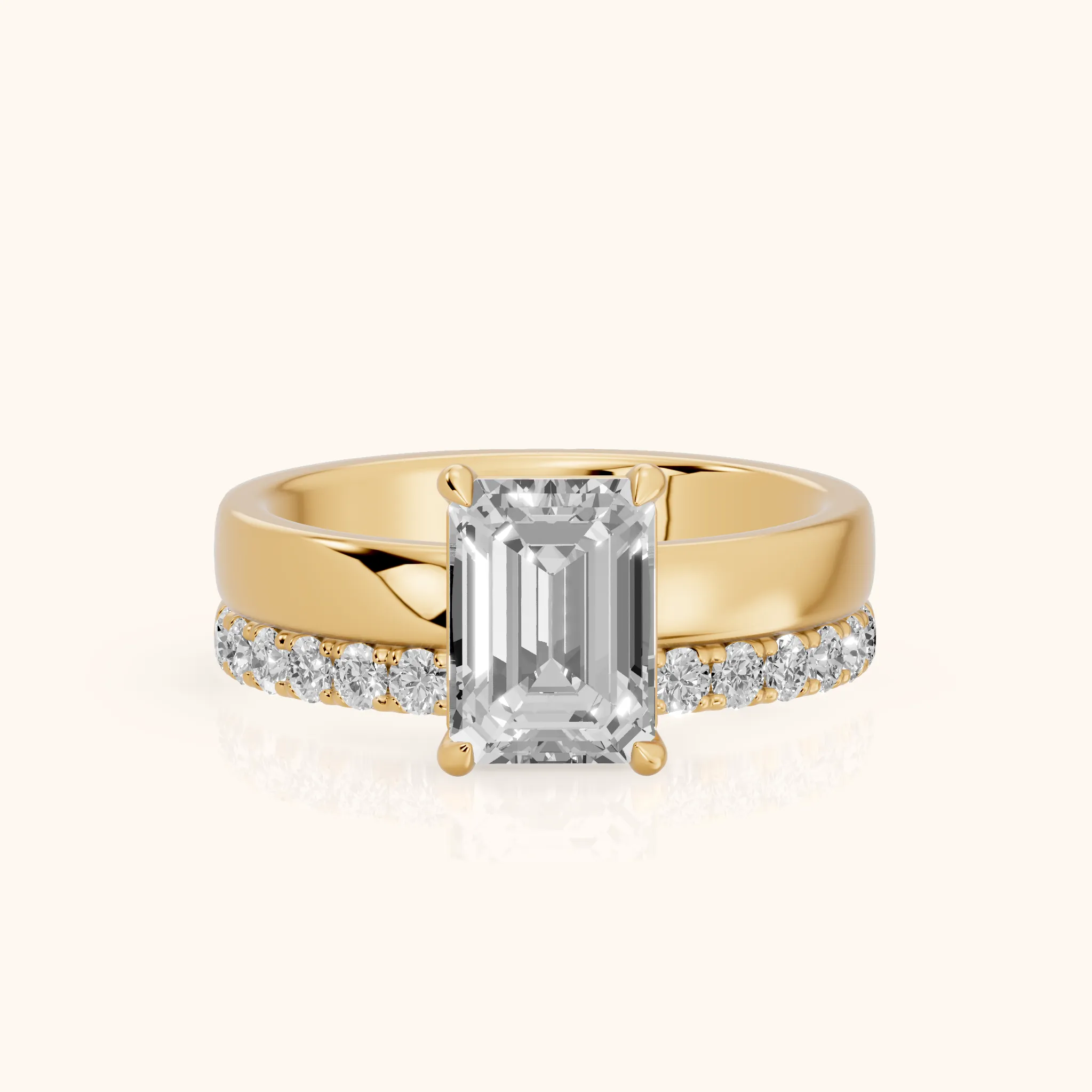 Veda Split Shank Pavé Emerald Diamond Engagement Ring in Yellow Gold — view 1
