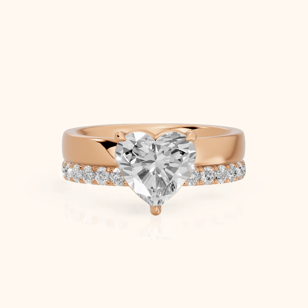 Veda Split Shank Pavé Heart Diamond Engagement Ring in Rose Gold — view 2