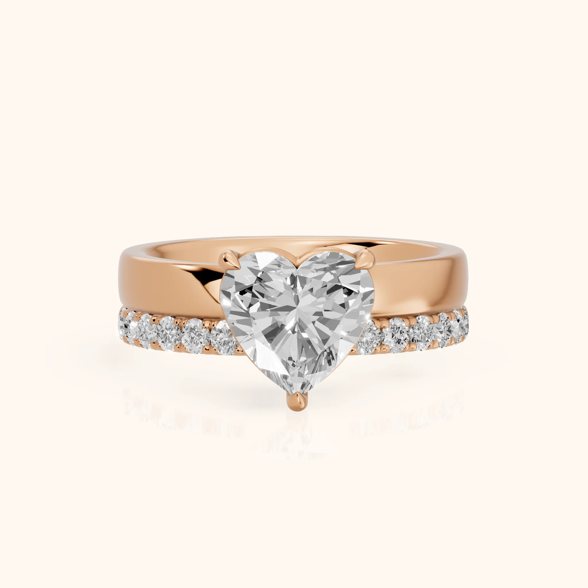 Veda Split Shank Pavé Heart Diamond Engagement Ring in Rose Gold — view 1
