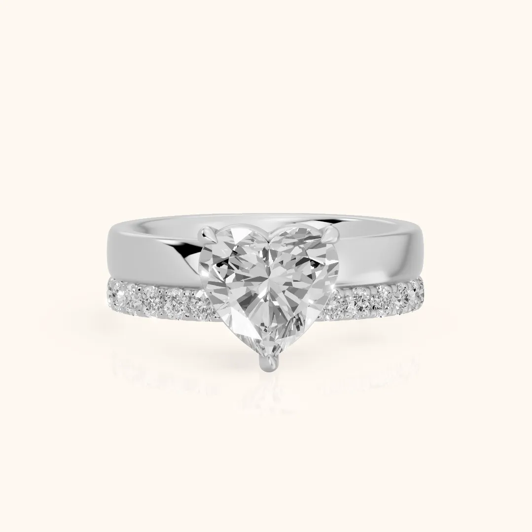 Veda Split Shank Pavé Heart Diamond Engagement Ring in White Gold — view 2