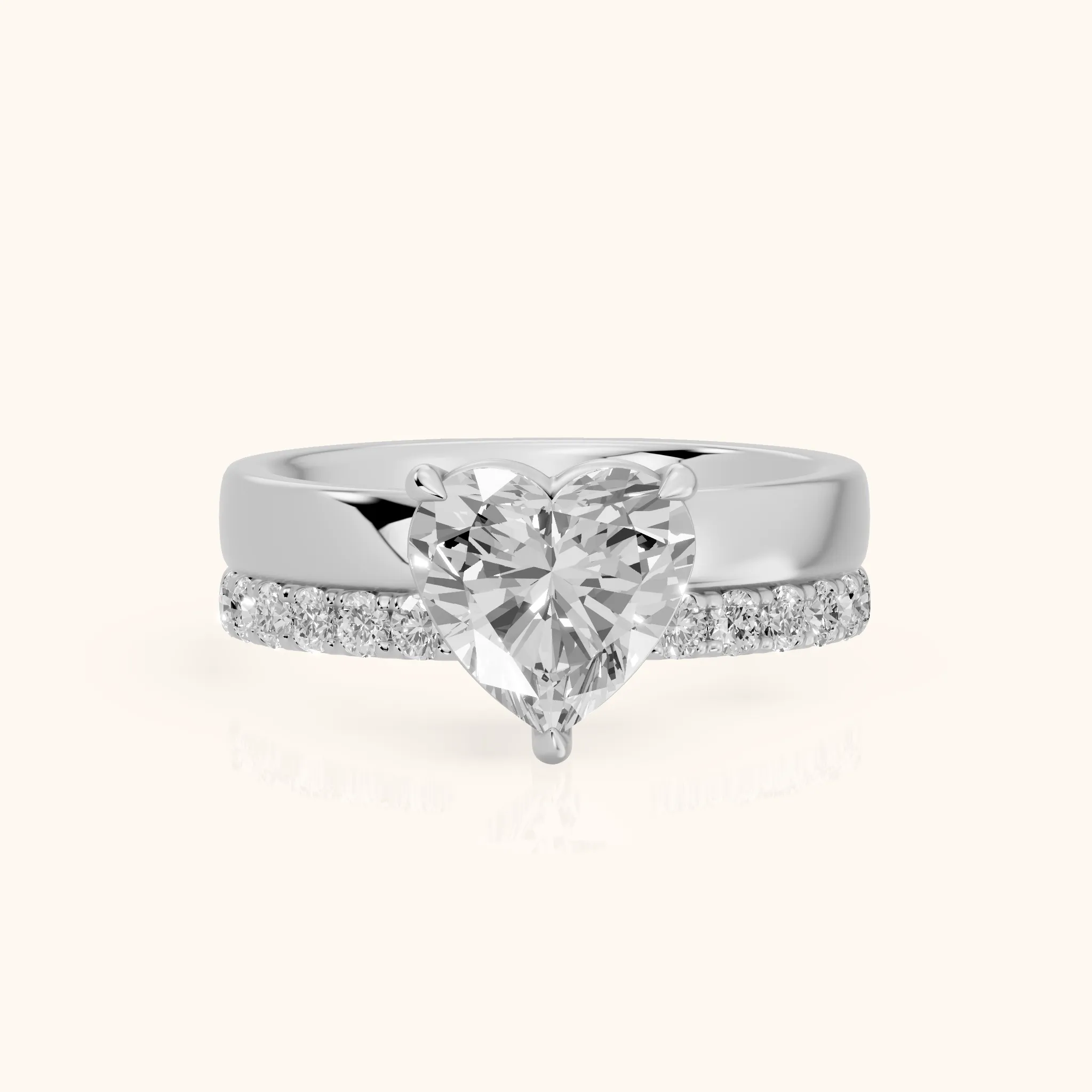 Veda Split Shank Pavé Heart Diamond Engagement Ring in White Gold — view 1