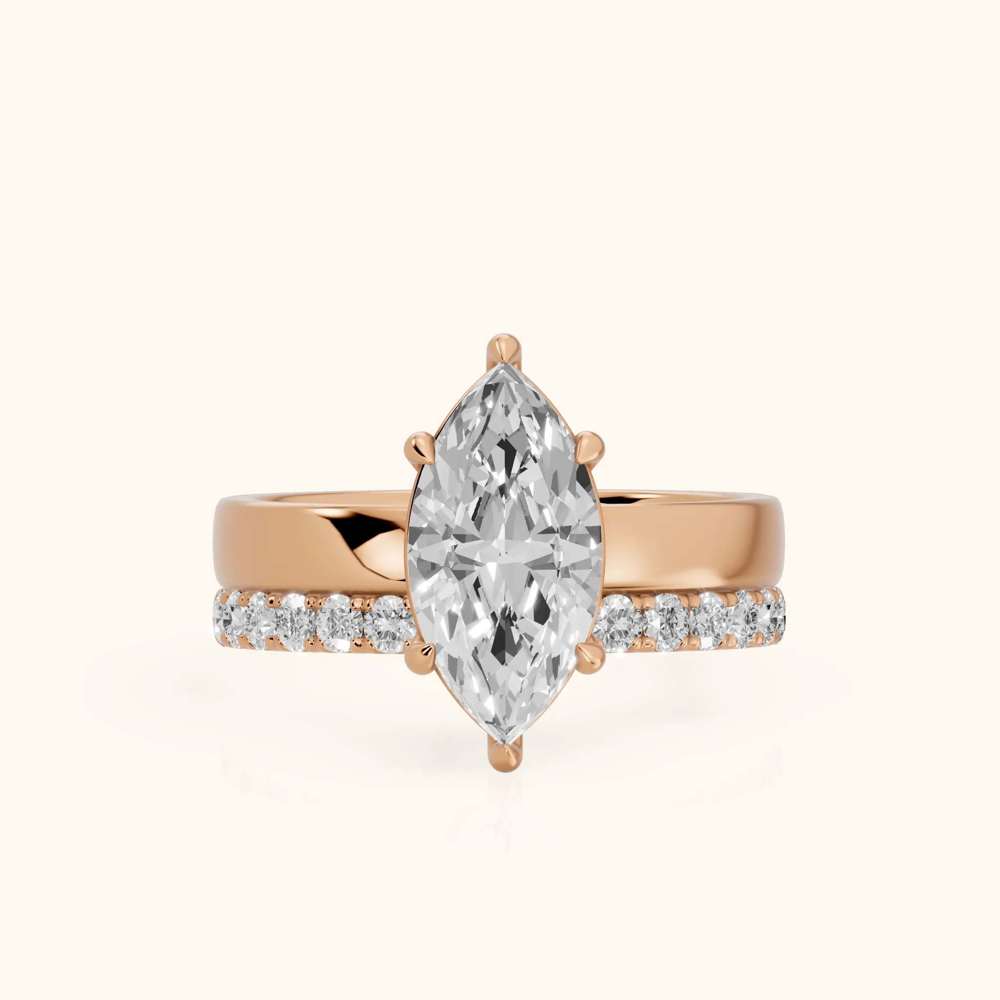 Veda Split Shank Pavé Marquise Diamond Engagement Ring in Rose Gold — view 1