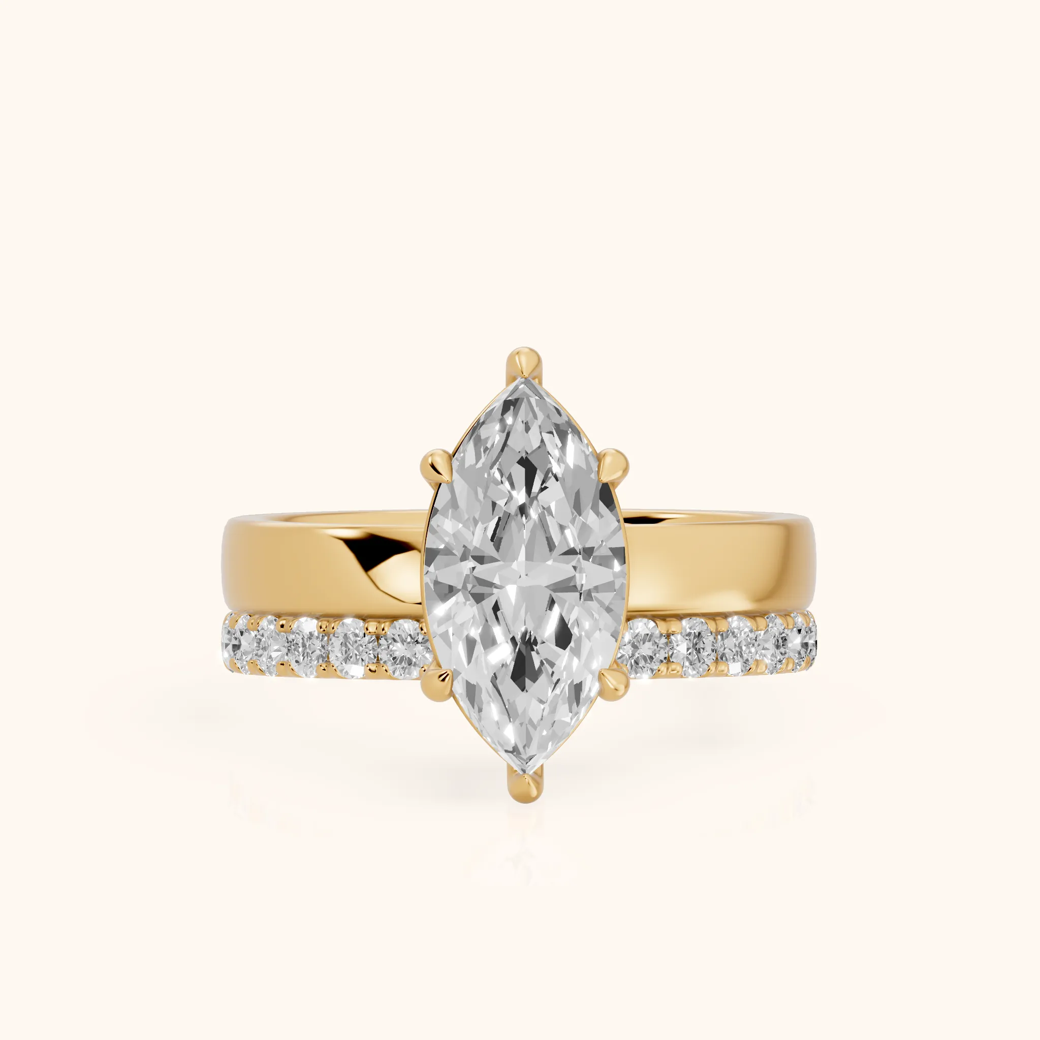 Veda Split Shank Pavé Marquise Diamond Engagement Ring in Yellow Gold — view 1