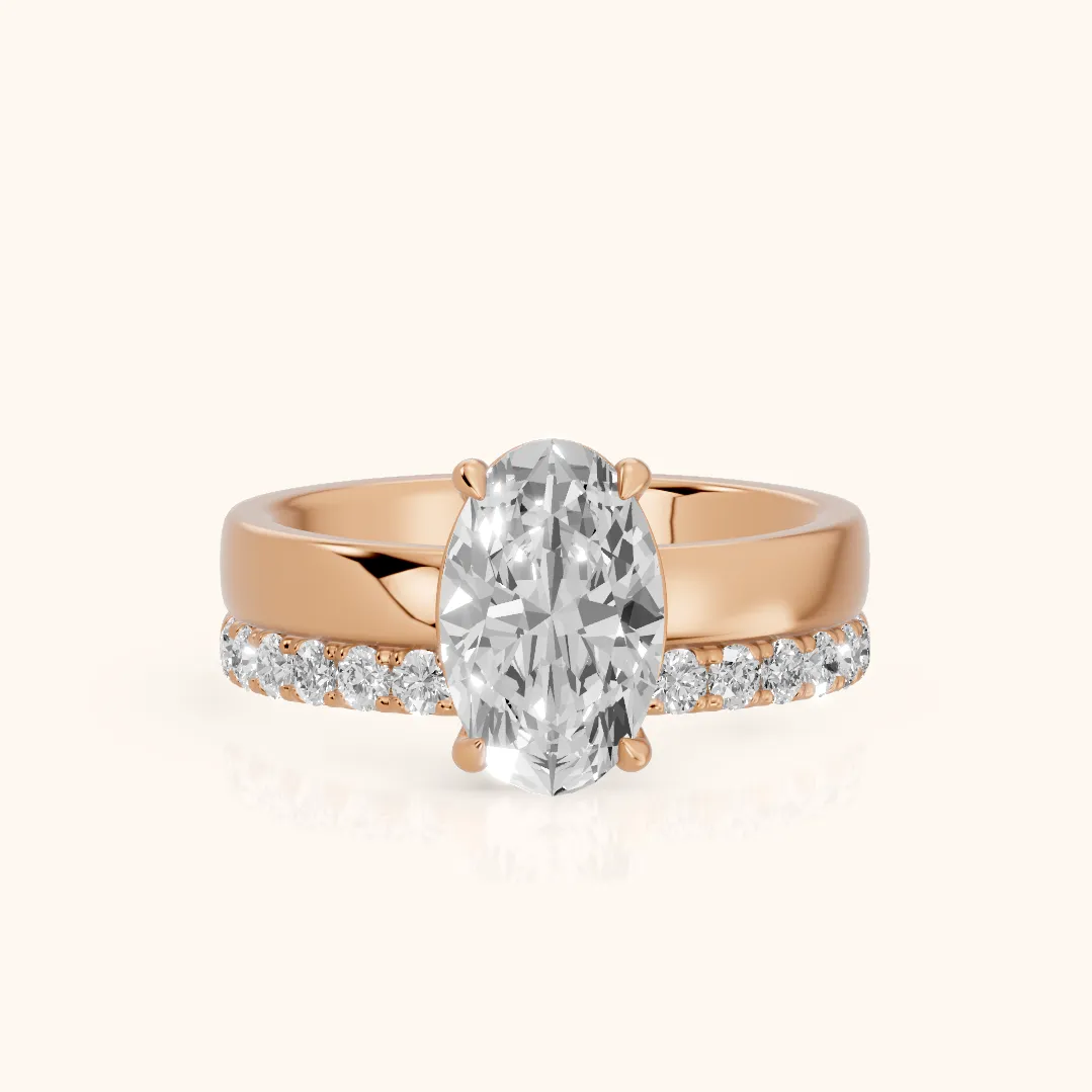 Veda Split Shank Pavé Oval Diamond Engagement Ring in Rose Gold — view 2