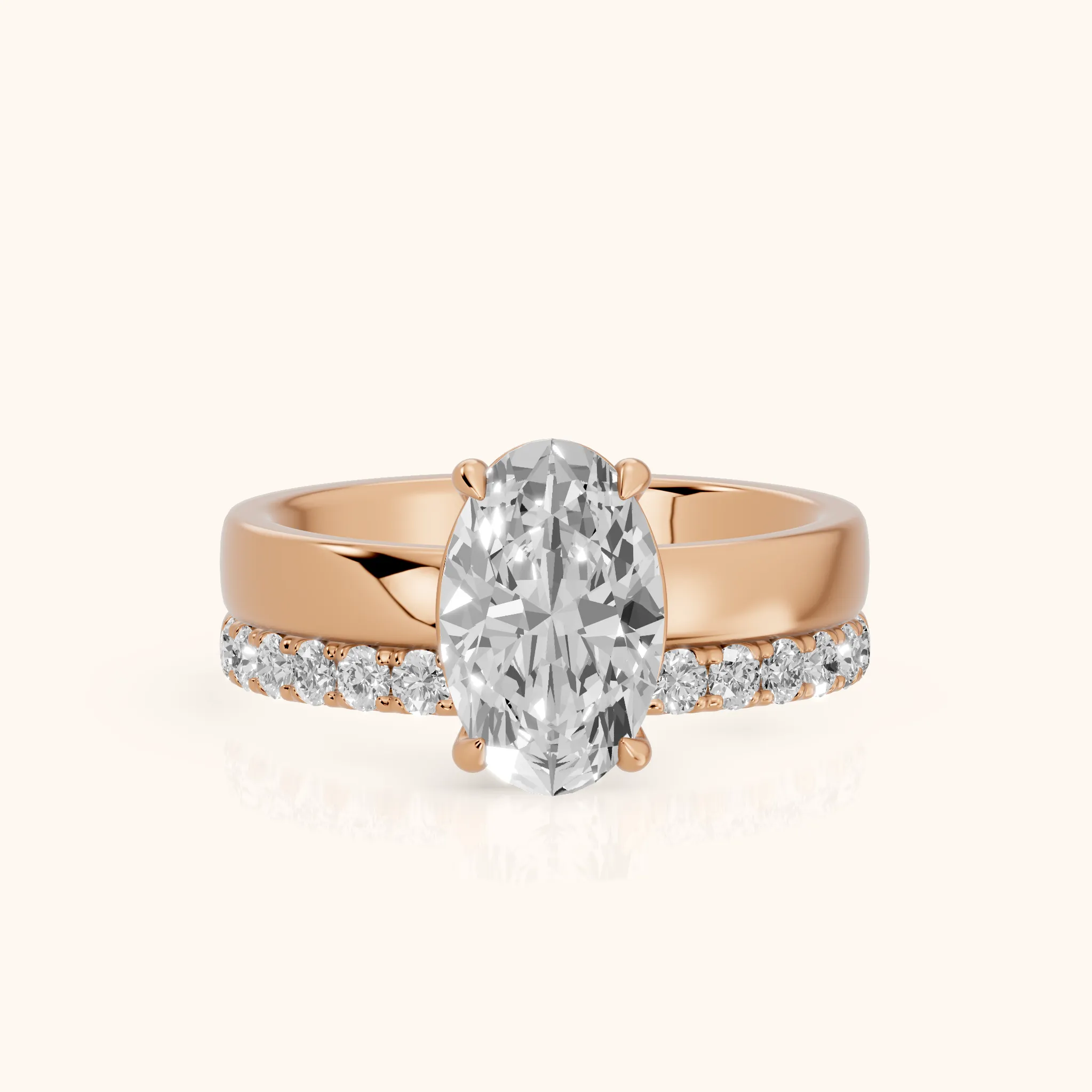 Veda Split Shank Pavé Oval Diamond Engagement Ring in Rose Gold — view 1