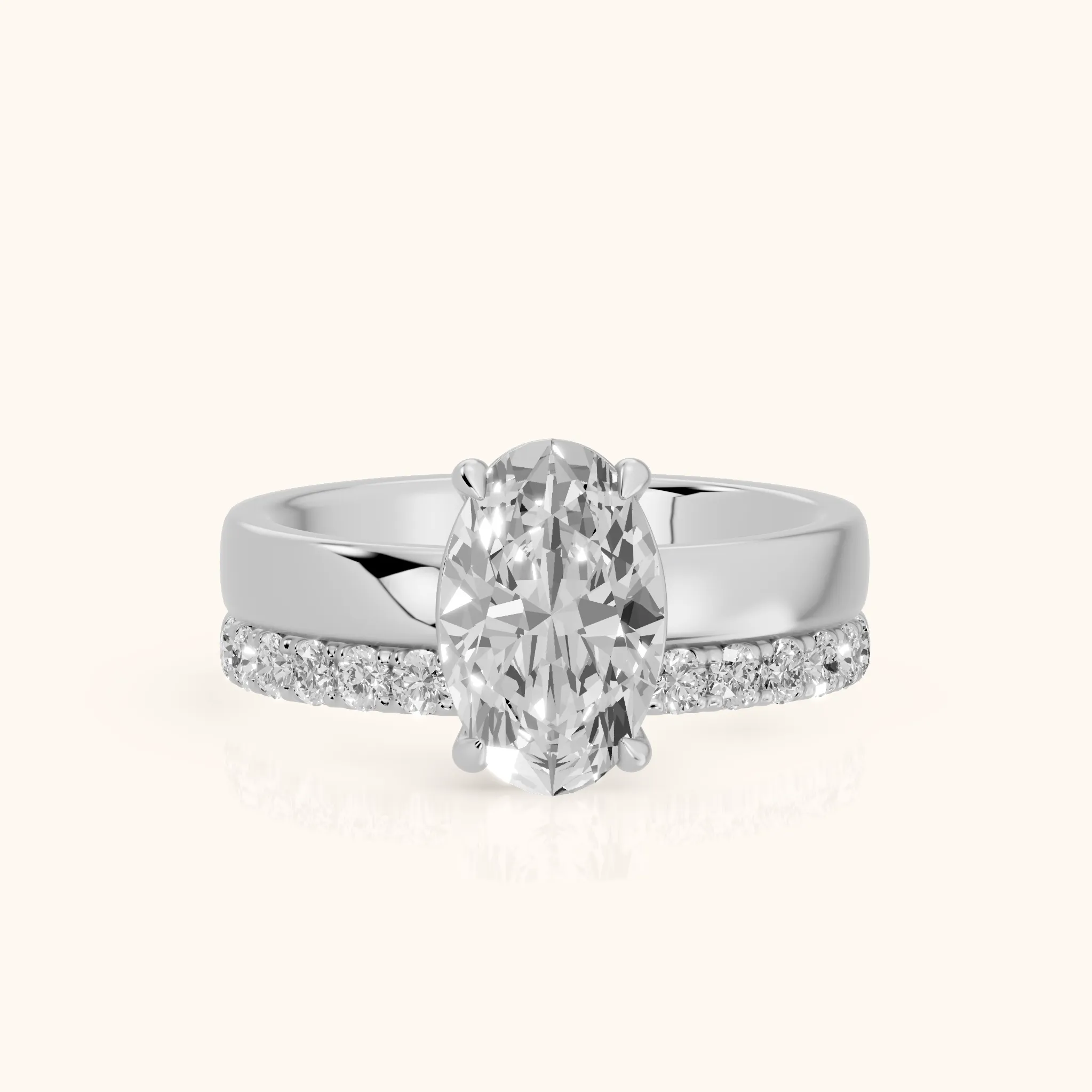 Veda Split Shank Pavé Oval Diamond Engagement Ring in White Gold — view 1