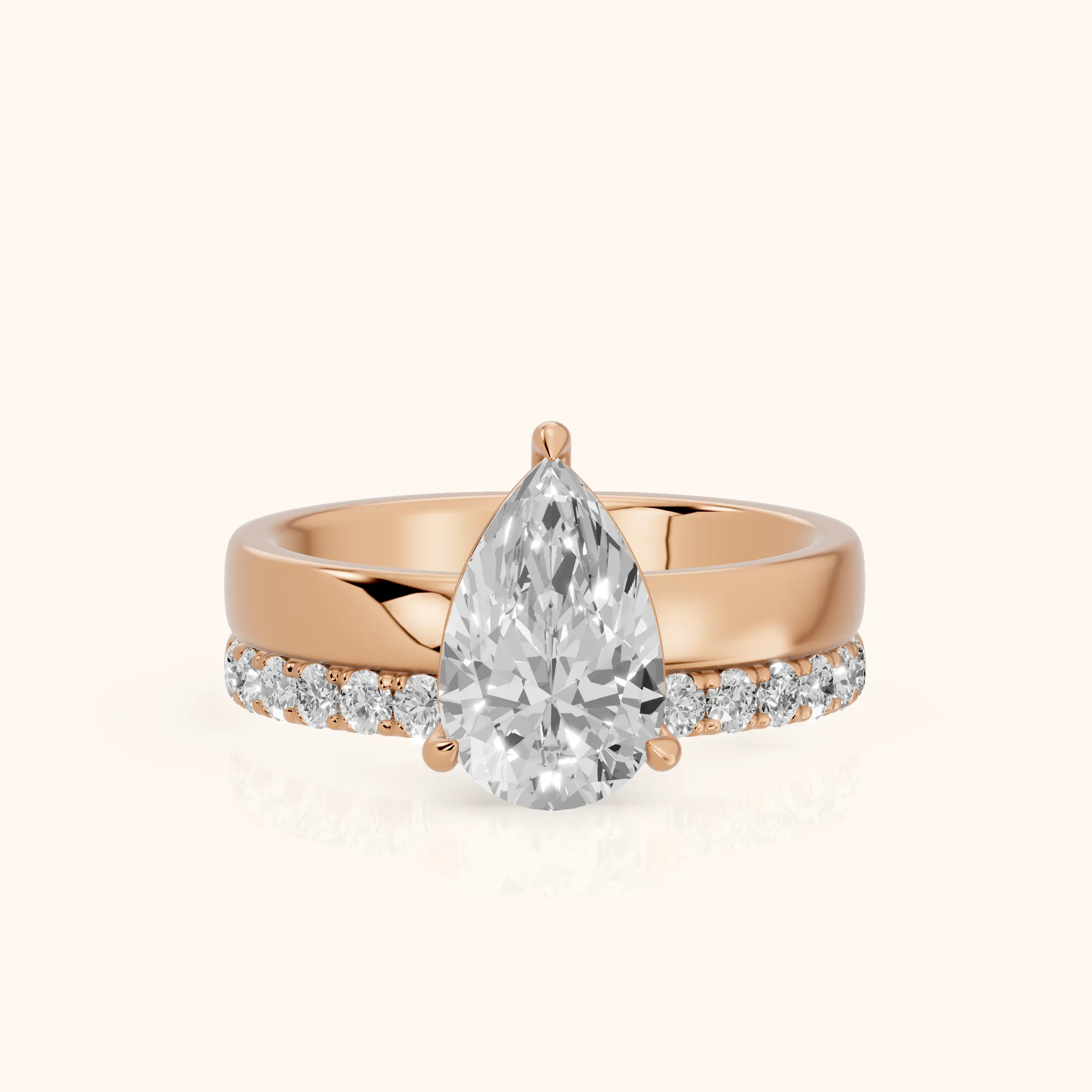 Veda Split Shank Pavé Pear Diamond Engagement Ring in Rose Gold — view 1