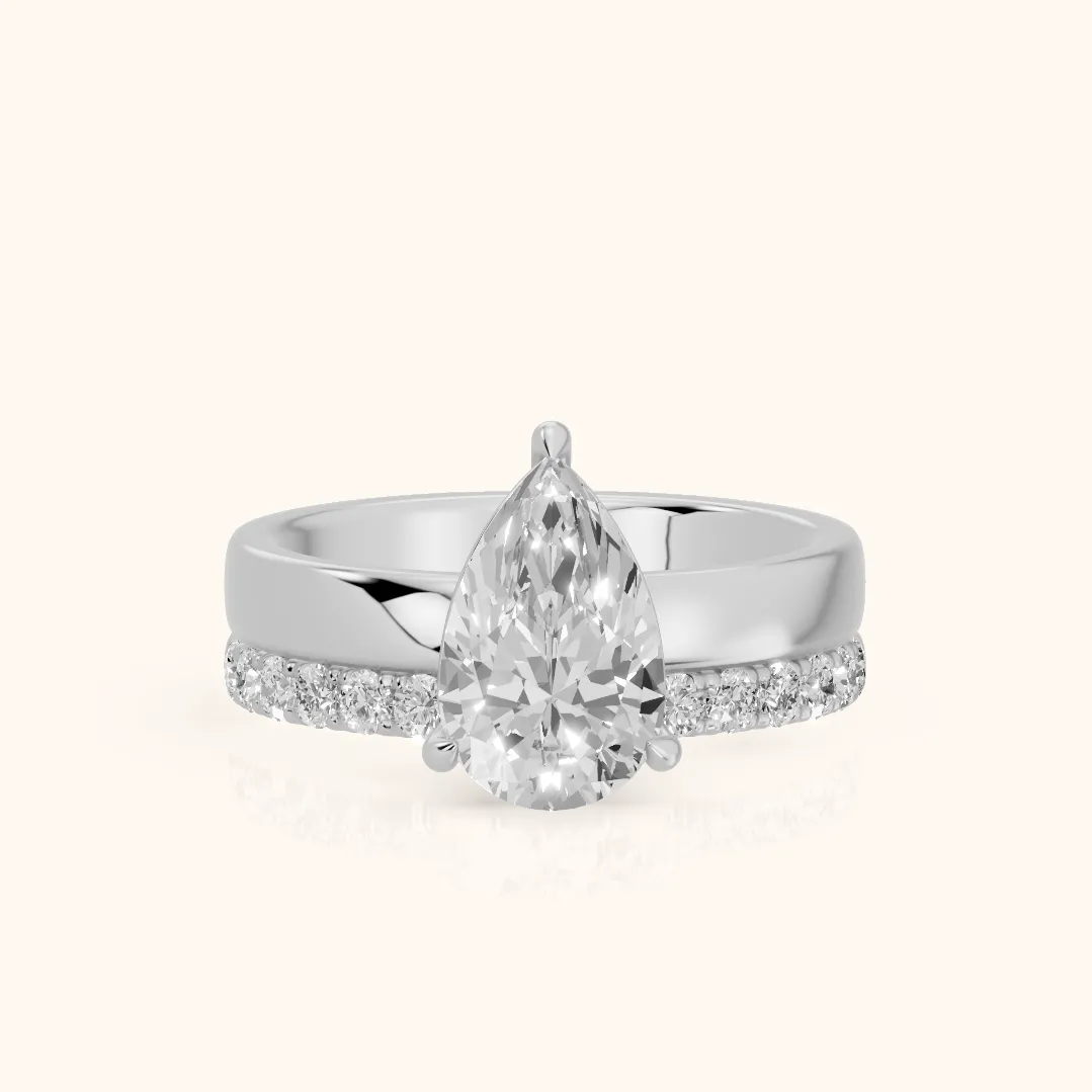 Veda Split Shank Pavé Pear Diamond Engagement Ring in White Gold — view 2