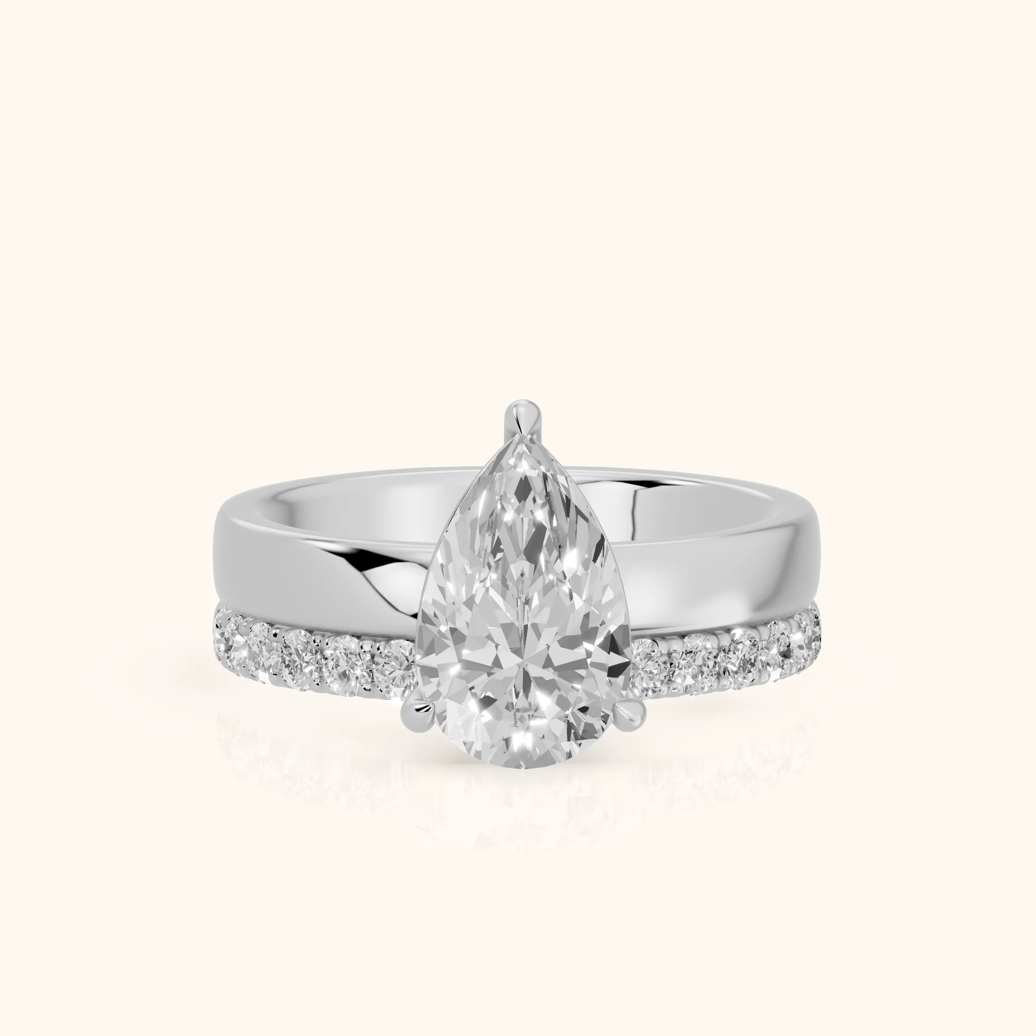 Veda Split Shank Pavé Pear Diamond Engagement Ring in White Gold — view 1