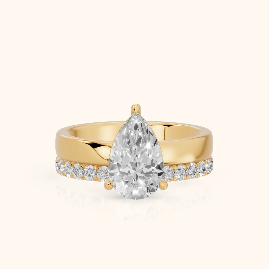 Veda Split Shank Pavé Pear Diamond Engagement Ring in Yellow Gold — view 2