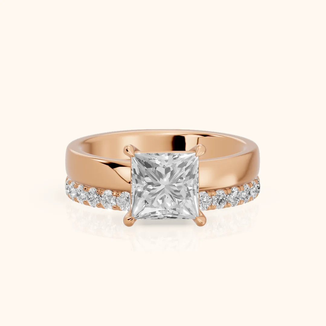 Veda Split Shank Pavé Princess Diamond Engagement Ring in Rose Gold — view 2