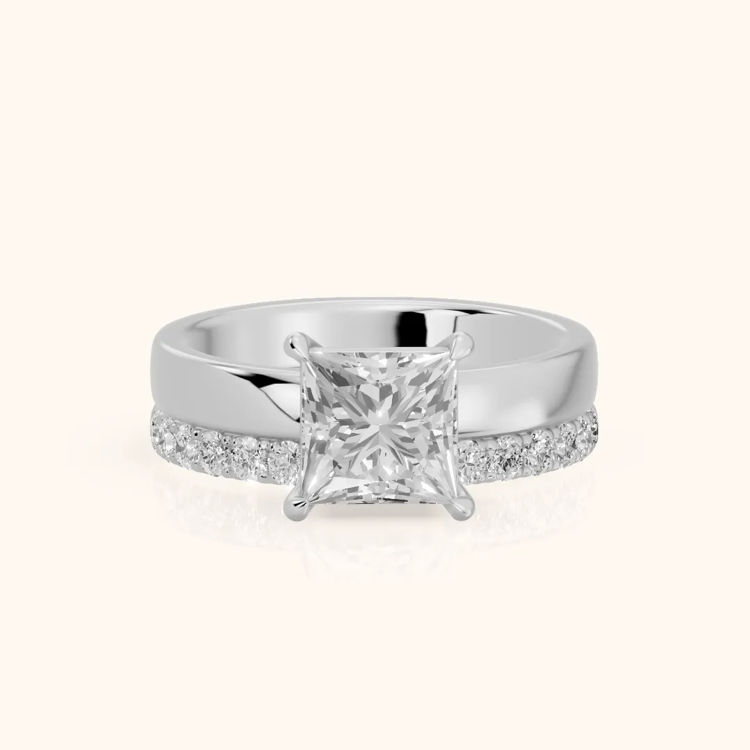 Veda Split Shank Pavé Princess Diamond Engagement Ring in White Gold — view 2