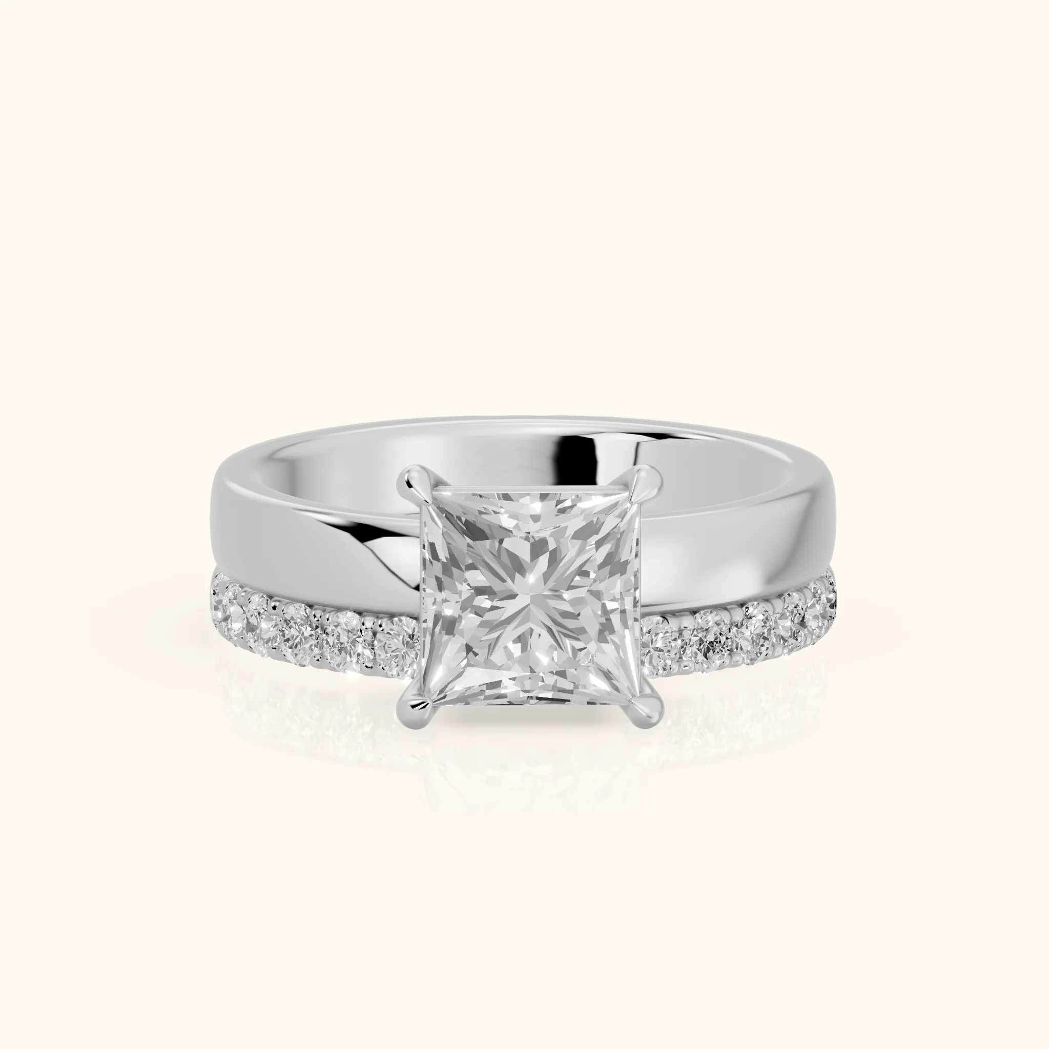 Veda Split Shank Pavé Princess Diamond Engagement Ring in White Gold — view 1