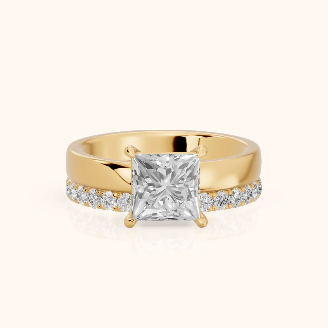 Veda Split Shank Pavé Princess Diamond Engagement Ring in Yellow Gold — view 2