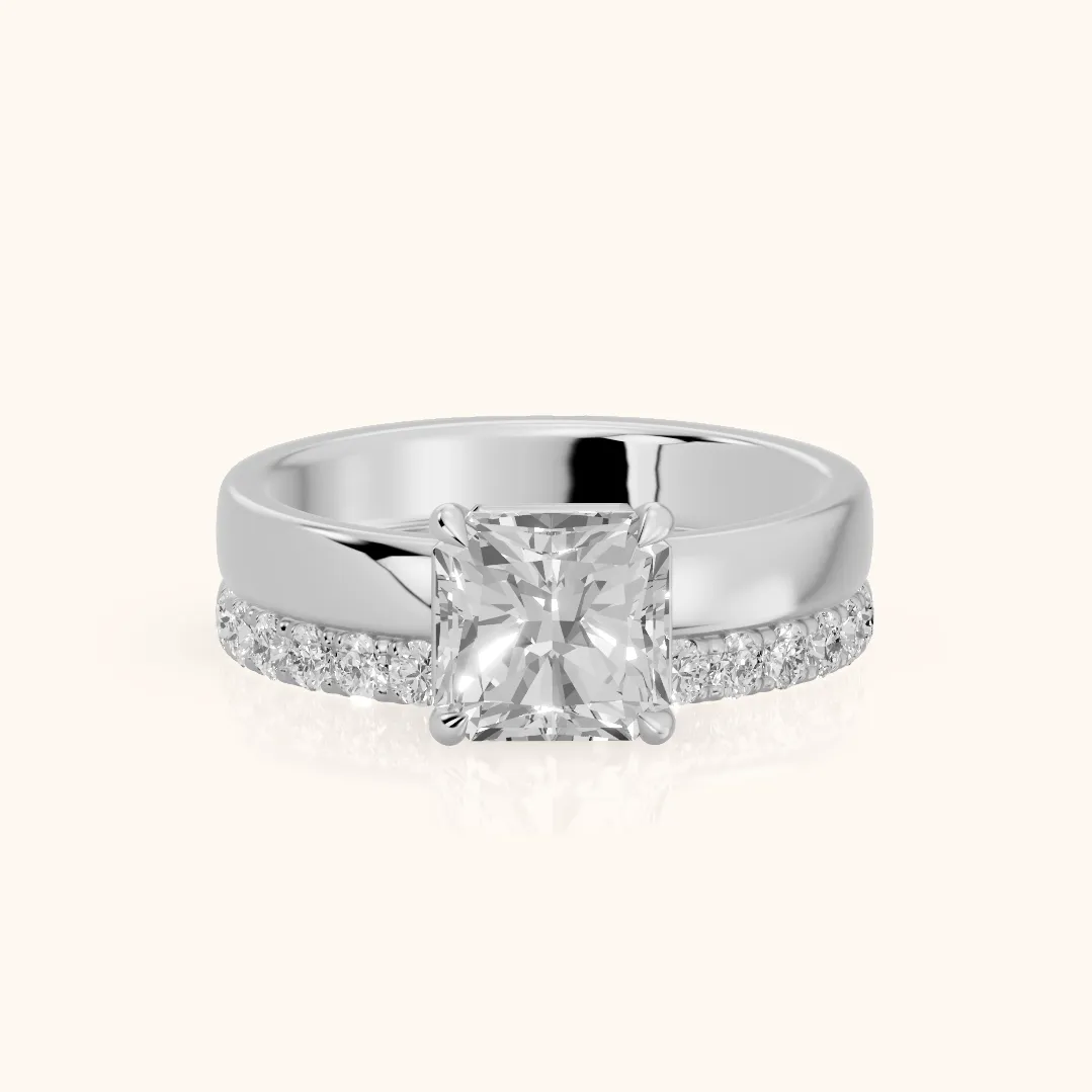 Veda Split Shank Pavé Radiant Diamond Engagement Ring in Silver — view 2