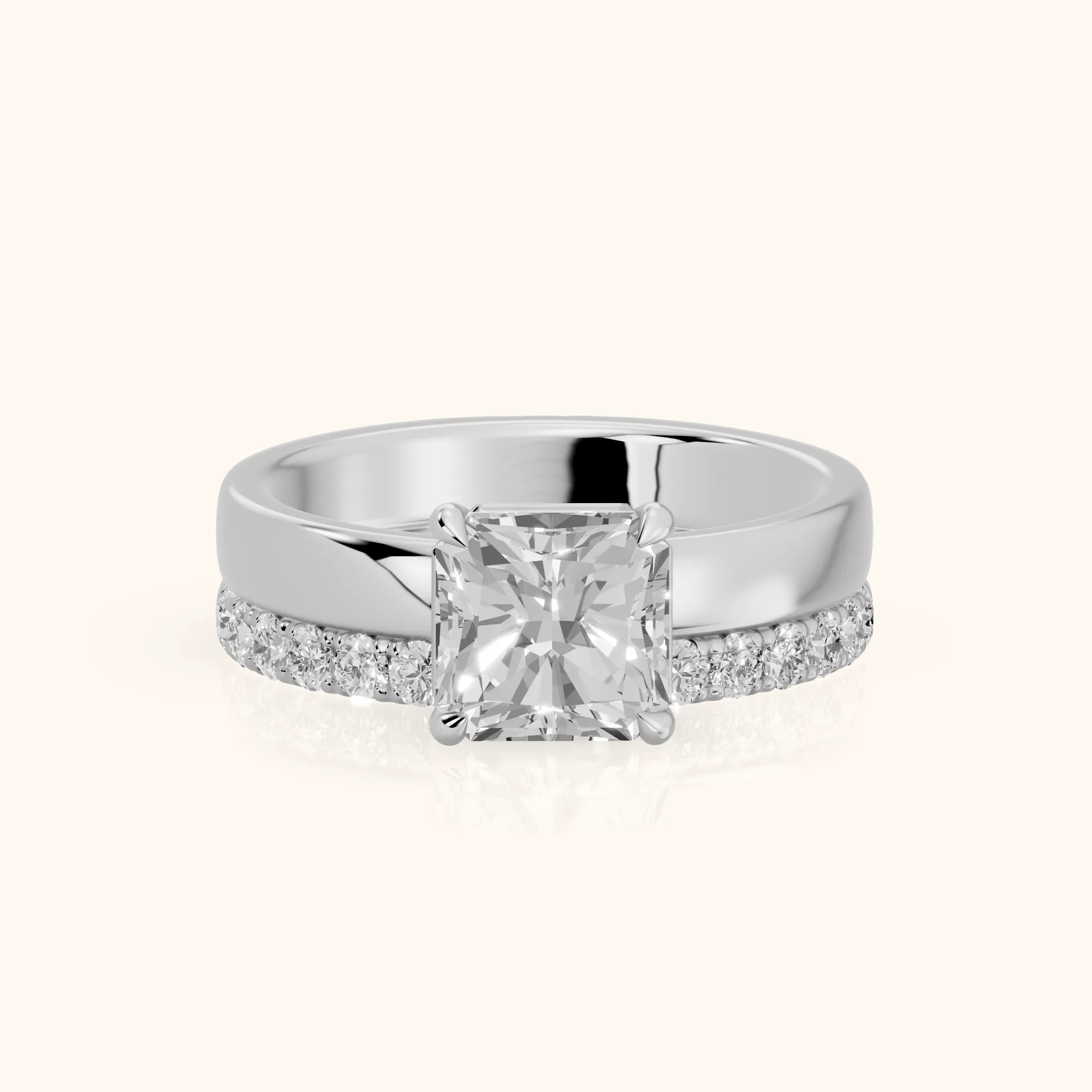 Veda Split Shank Pavé Radiant Diamond Engagement Ring in Silver — view 1