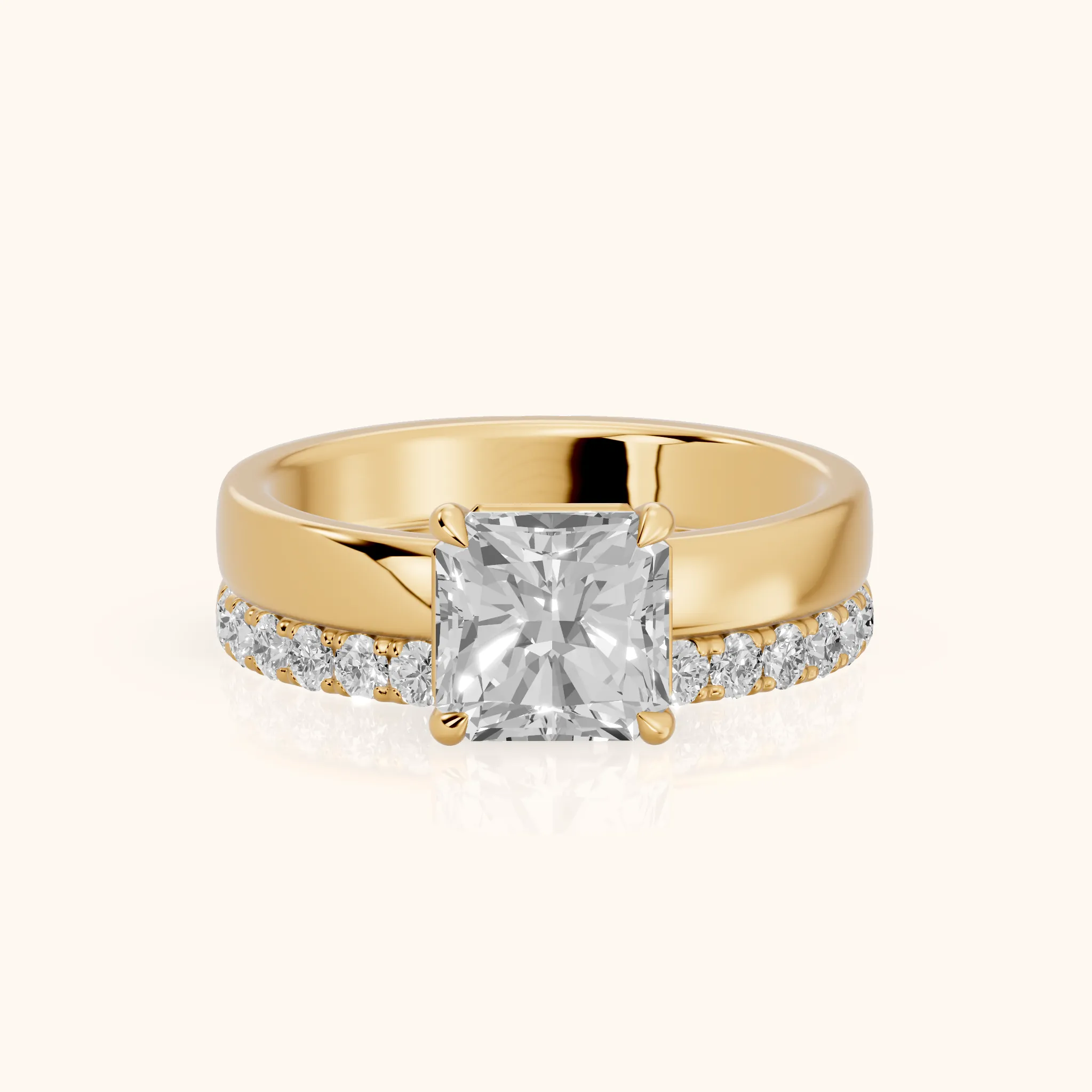 Veda Split Shank Pavé Radiant Diamond Engagement Ring in Yellow Gold — view 1