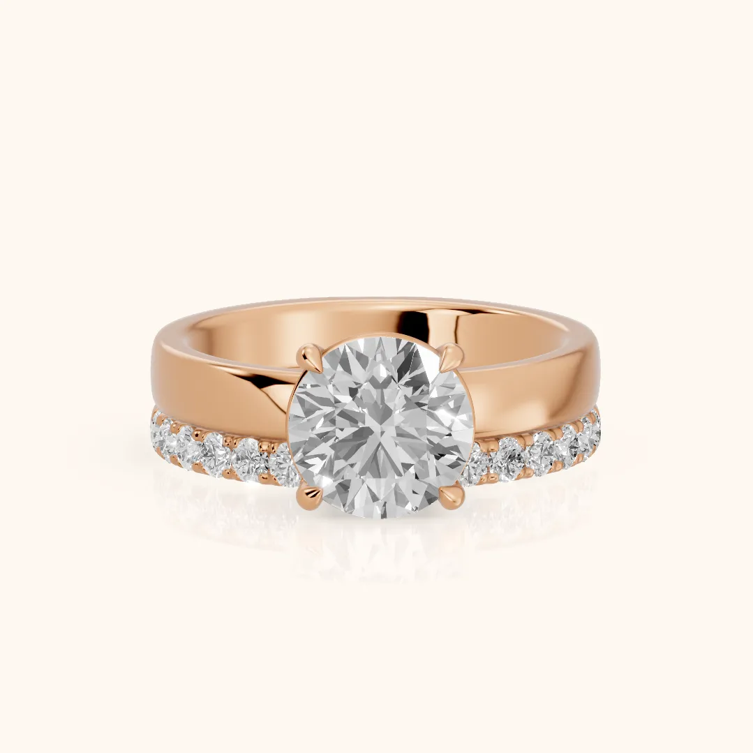 Veda Split Shank Pavé Round Diamond Engagement Ring in Rose Gold — view 2