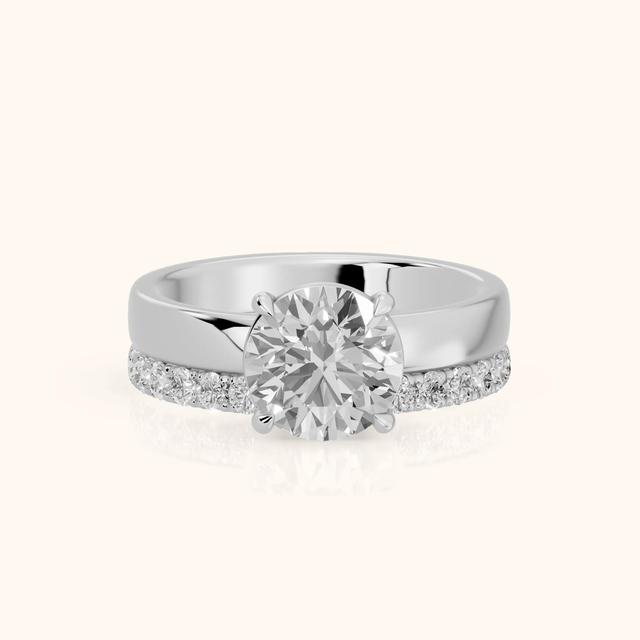 Veda Split Shank Pavé Round Diamond Engagement Ring in Silver — view 1