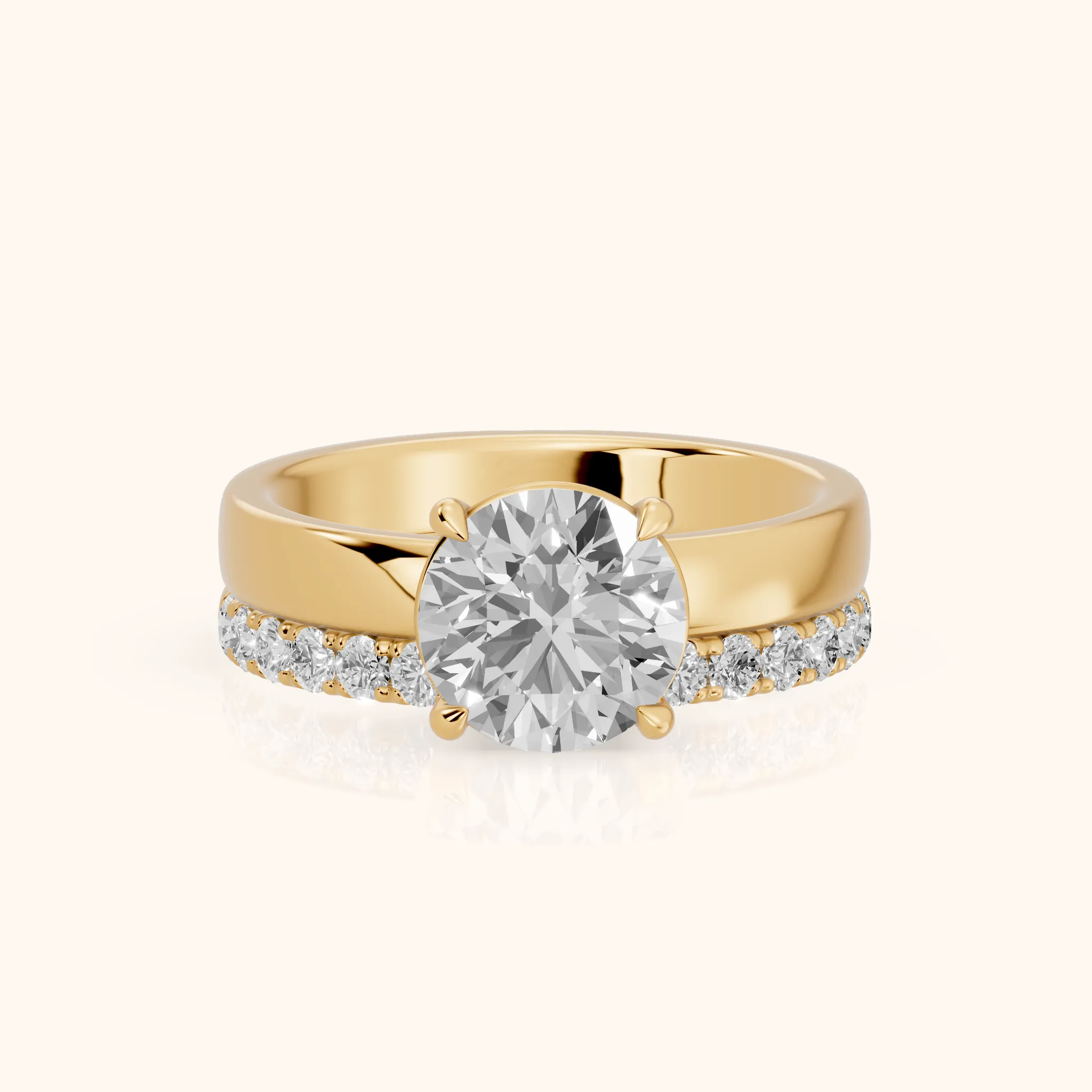 Veda Split Shank Pavé Round Diamond Engagement Ring in Yellow Gold — view 1
