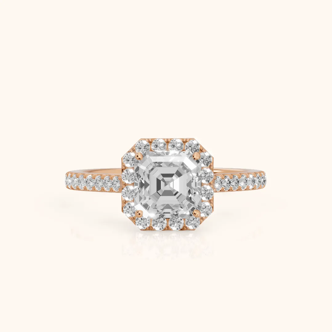 Willa Halo Micropavé Asscher Diamond Engagement Ring in Rose Gold — view 2