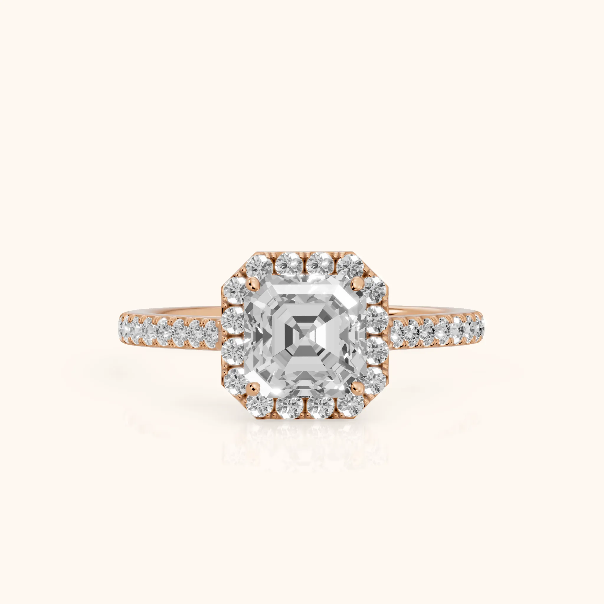 Willa Halo Micropavé Asscher Diamond Engagement Ring in Rose Gold — view 1