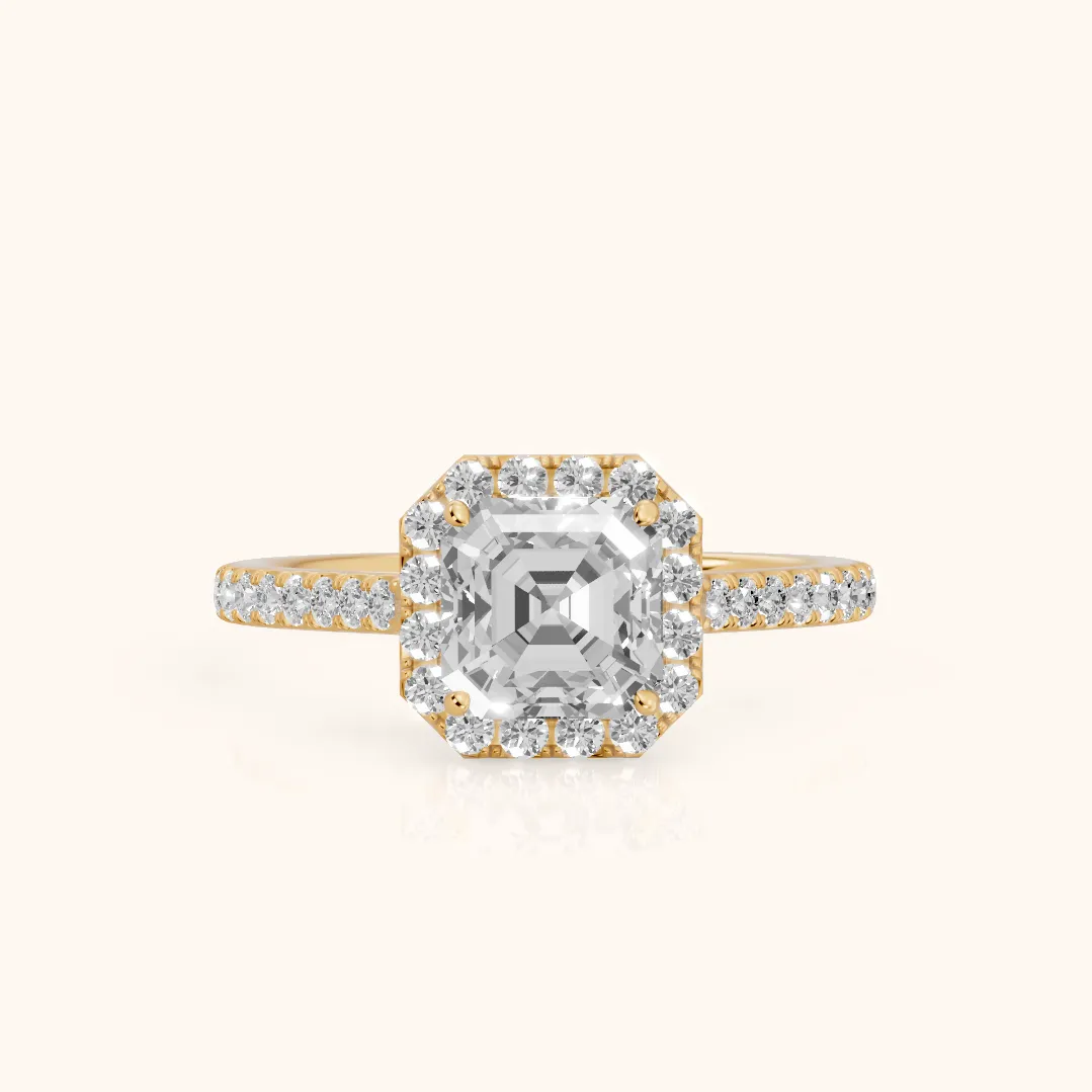 Willa Halo Micropavé Asscher Diamond Engagement Ring in Yellow Gold — view 2