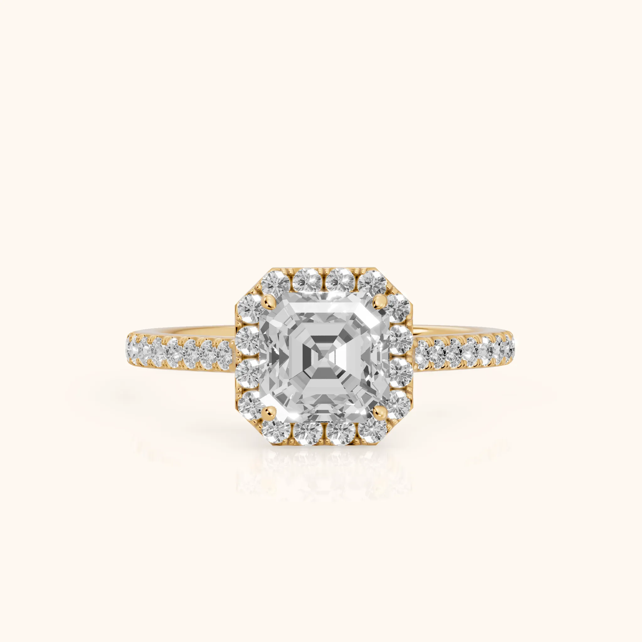 Willa Halo Micropavé Asscher Diamond Engagement Ring in Yellow Gold — view 1