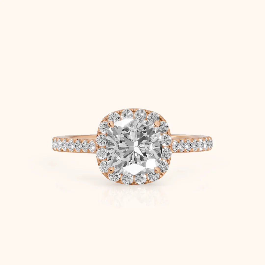 Willa Halo Micropavé Cushion Diamond Engagement Ring in Rose Gold — view 2