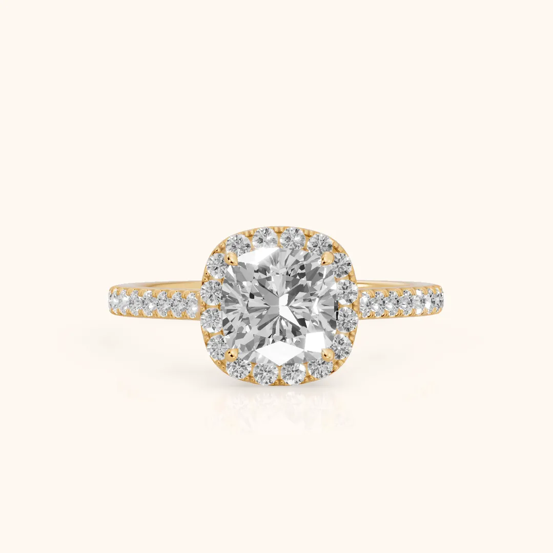 Willa Halo Micropavé Cushion Diamond Engagement Ring in Yellow Gold — view 2