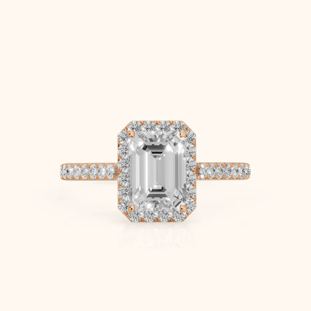 Willa Halo Micropavé Emerald Diamond Engagement Ring in Rose Gold — view 2