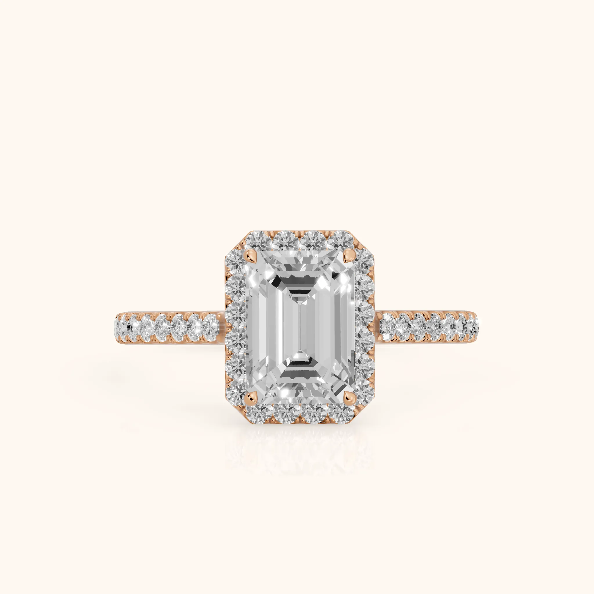 Willa Halo Micropavé Emerald Diamond Engagement Ring in Rose Gold — view 1
