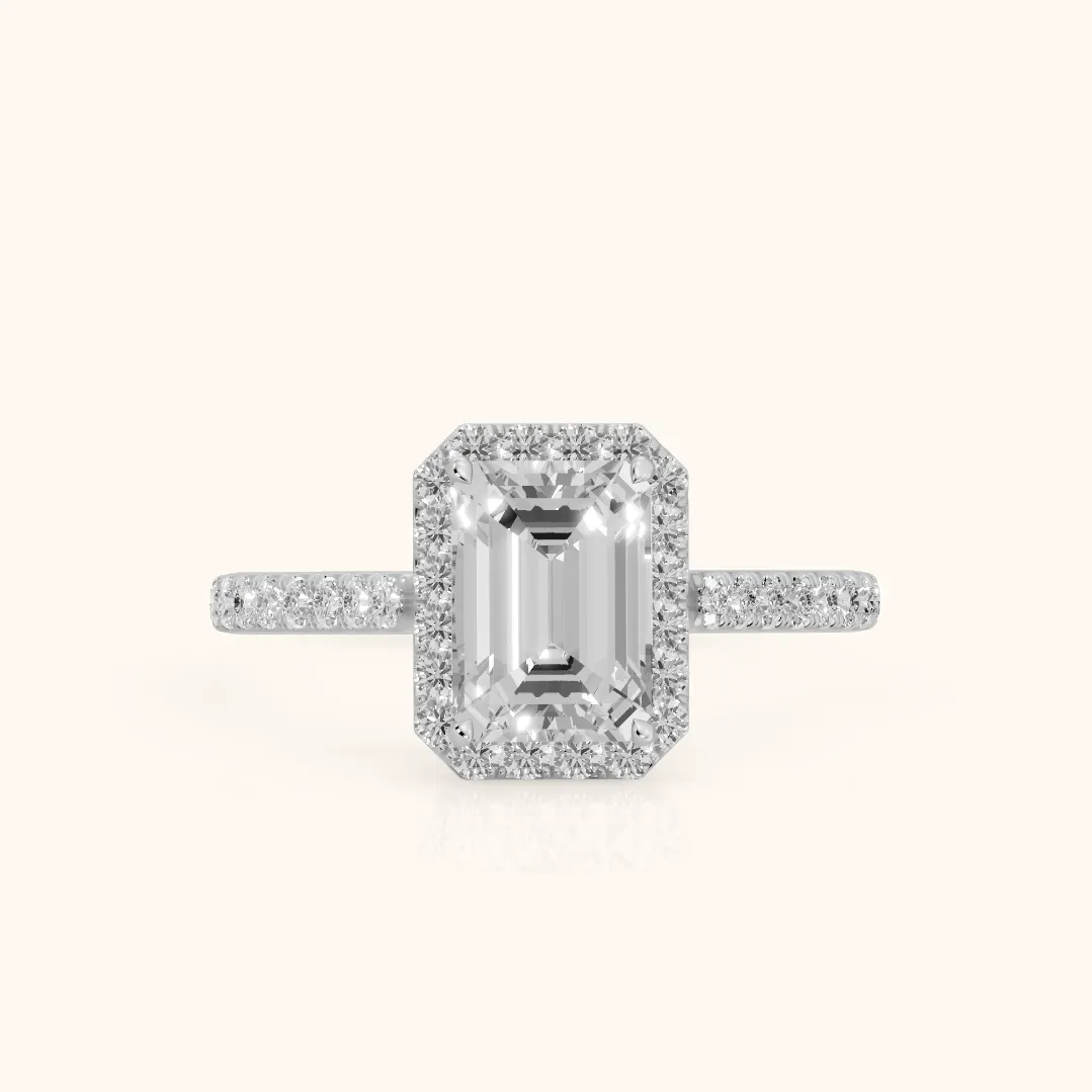 Willa Halo Micropavé Emerald Diamond Engagement Ring in Silver — view 2