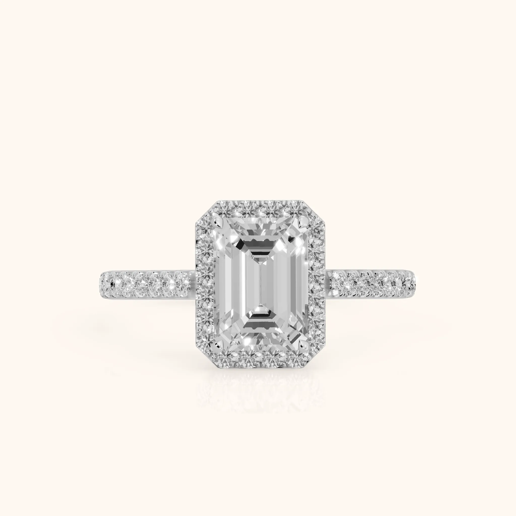 Willa Halo Micropavé Emerald Diamond Engagement Ring in Silver — view 1