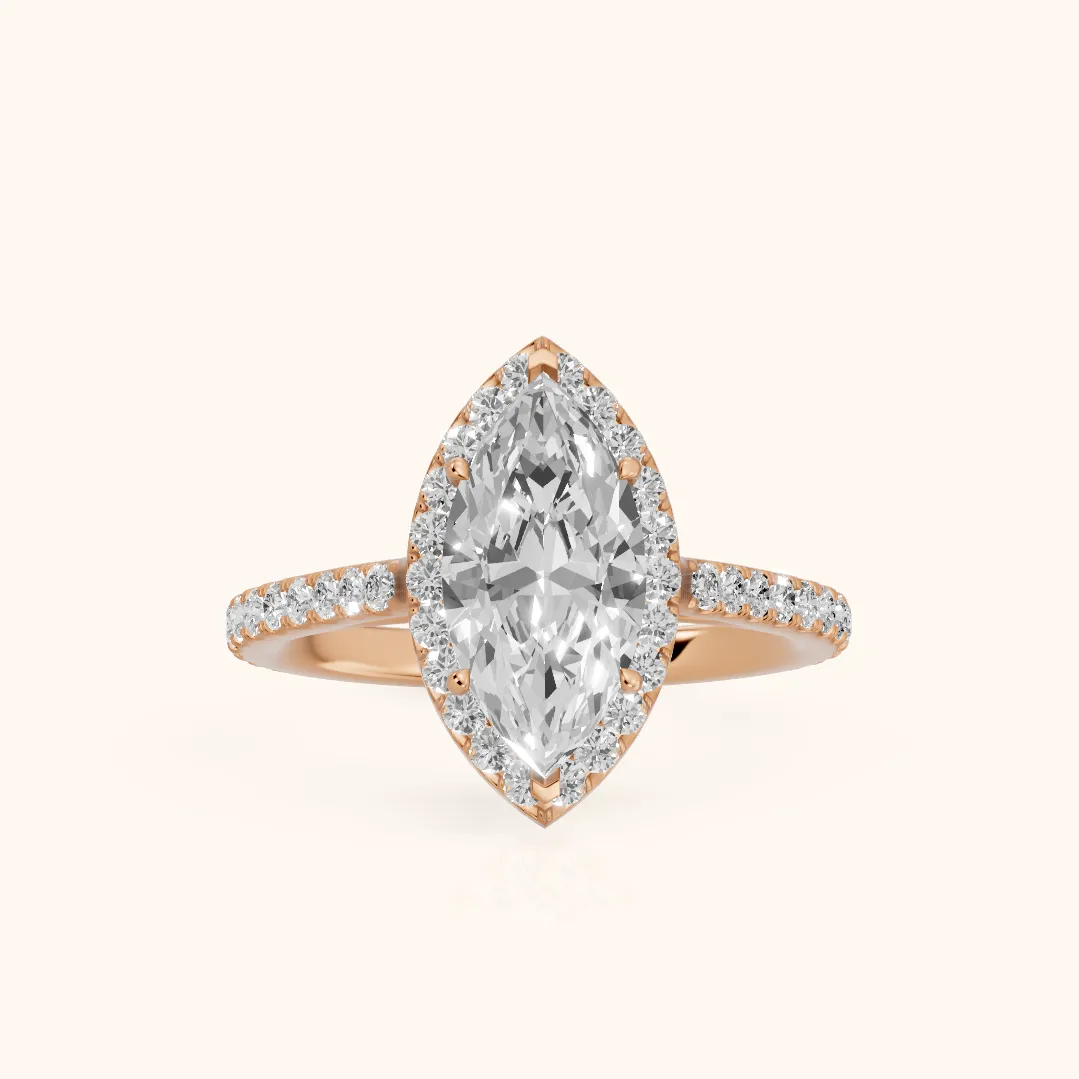 Willa Halo Micropavé Marquise Diamond Engagement Ring in Rose Gold — view 2