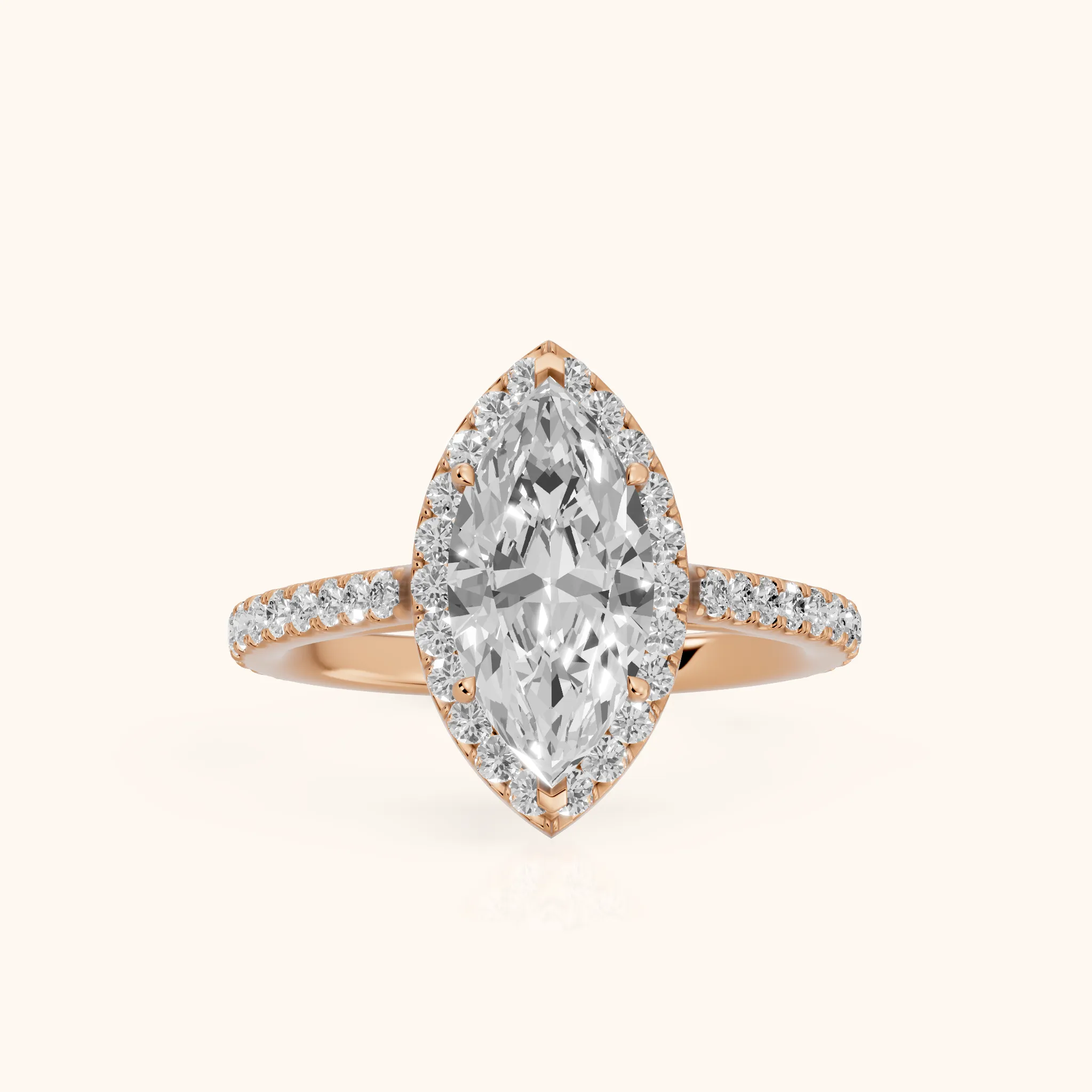 Willa Halo Micropavé Marquise Diamond Engagement Ring in Rose Gold — view 1