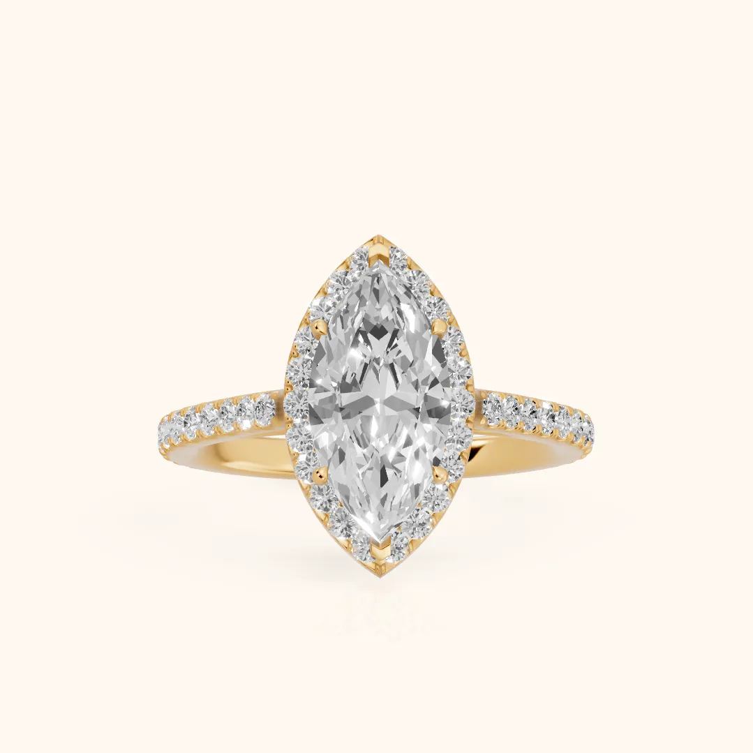 Willa Halo Micropavé Marquise Diamond Engagement Ring in Yellow Gold — view 2
