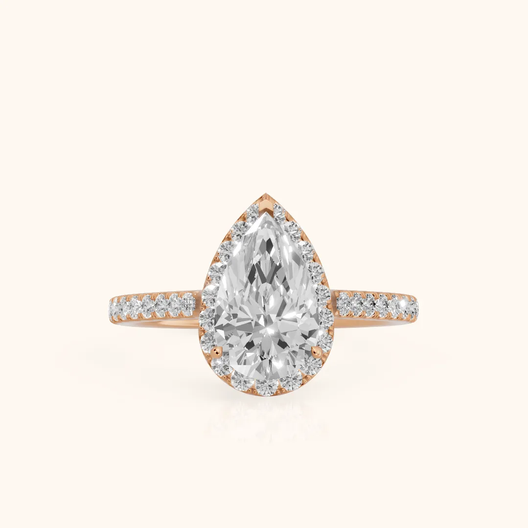 Willa Halo Micropavé Pear Diamond Engagement Ring in Rose Gold — view 2