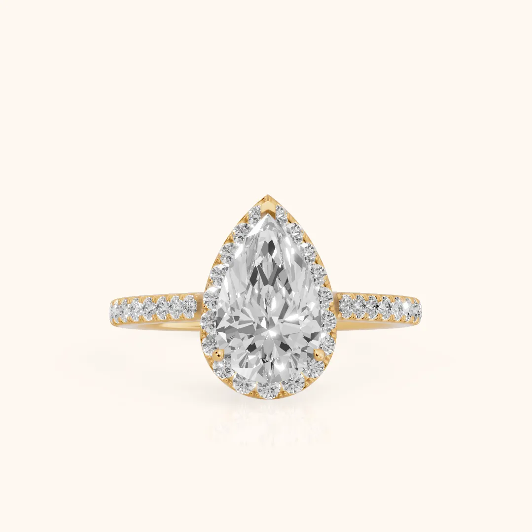 Willa Halo Micropavé Pear Diamond Engagement Ring in Yellow Gold — view 2
