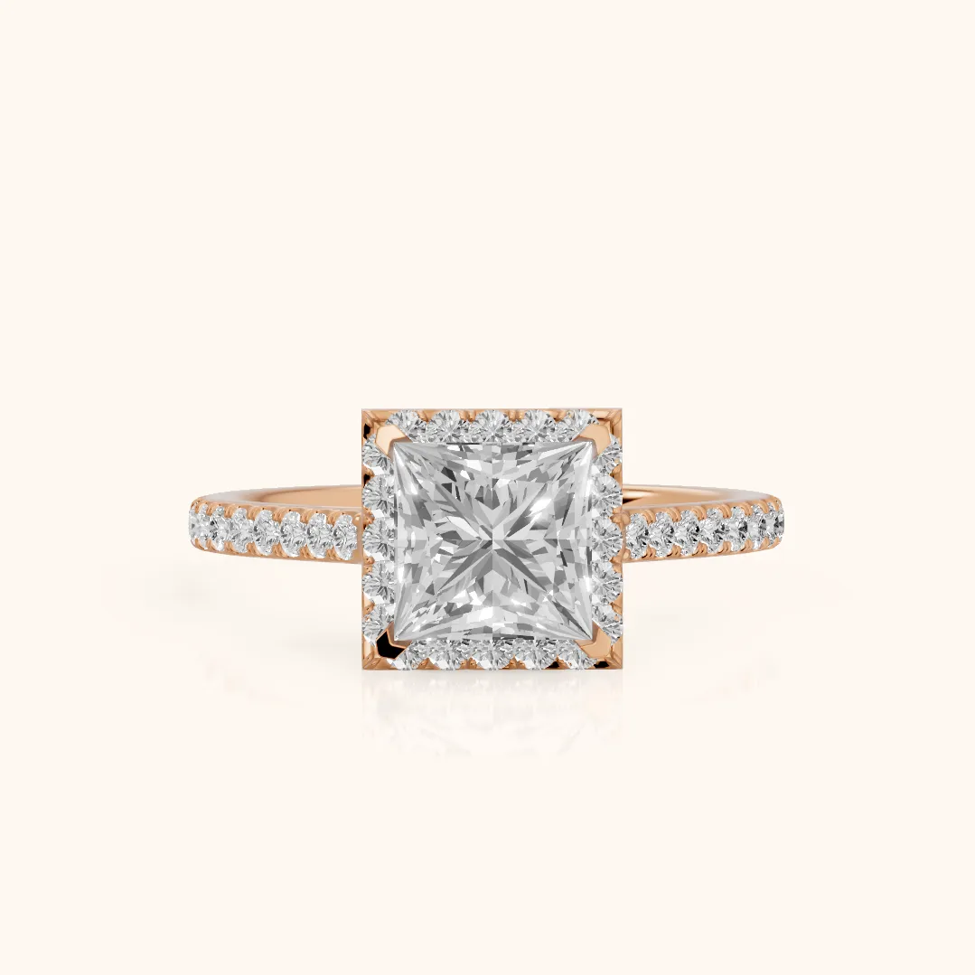 Willa Halo Micropavé Princess Diamond Engagement Ring in Rose Gold — view 2