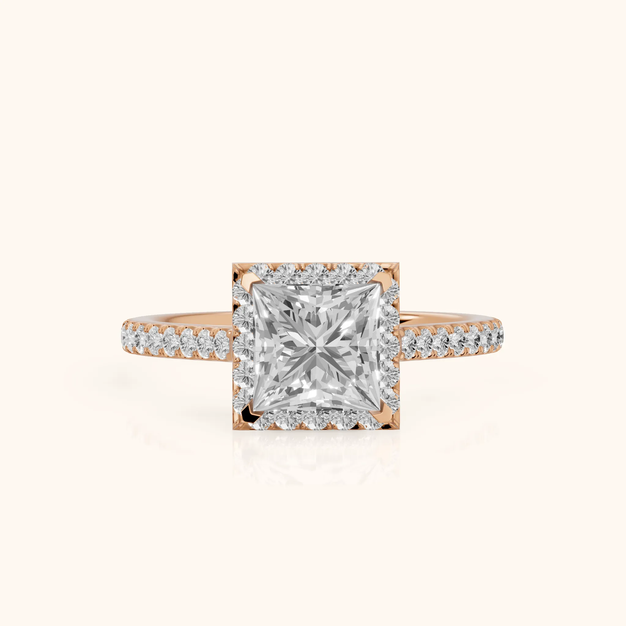 Willa Halo Micropavé Princess Diamond Engagement Ring in Rose Gold — view 1