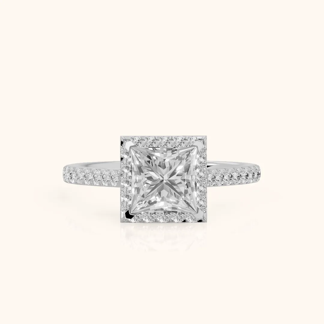 Willa Halo Micropavé Princess Diamond Engagement Ring in Silver — view 2