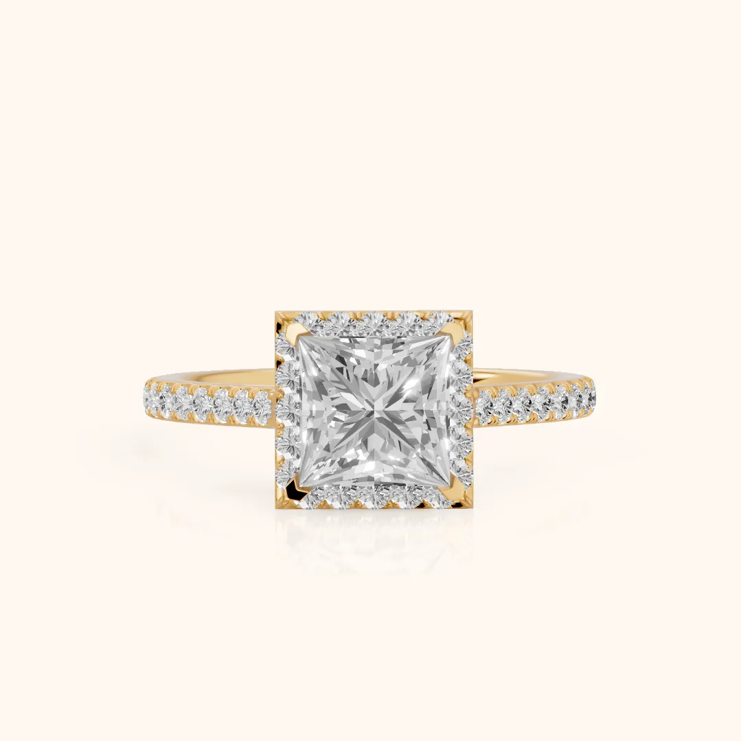 Willa Halo Micropavé Princess Diamond Engagement Ring in Yellow Gold — view 2