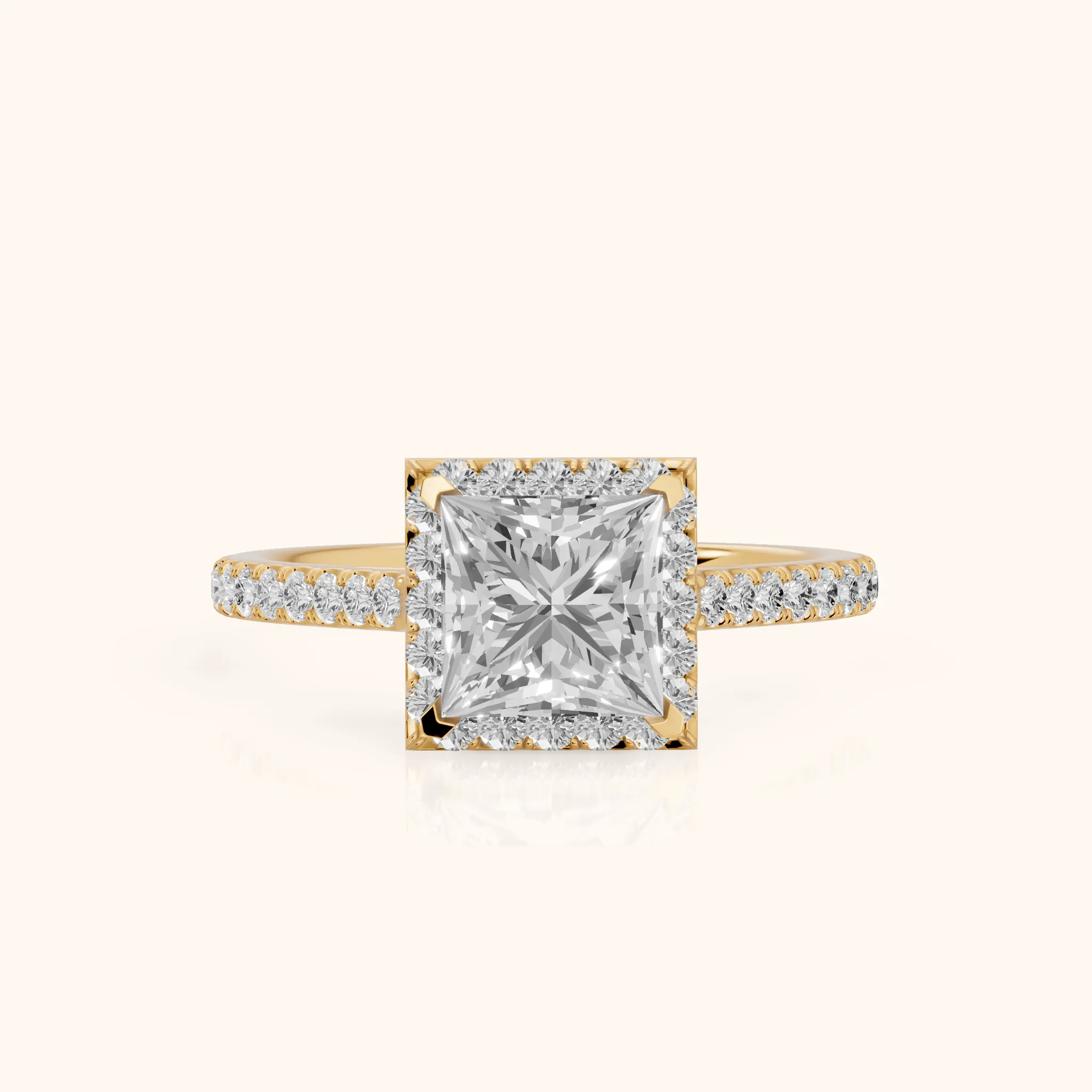 Willa Halo Micropavé Princess Diamond Engagement Ring in Yellow Gold — view 1