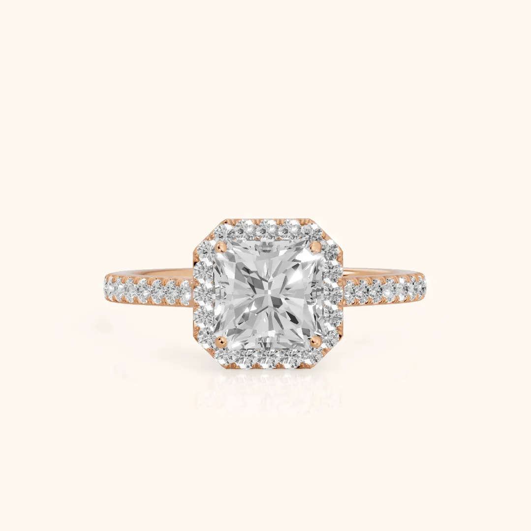 Willa Halo Micropavé Radiant Diamond Engagement Ring in Rose Gold — view 2
