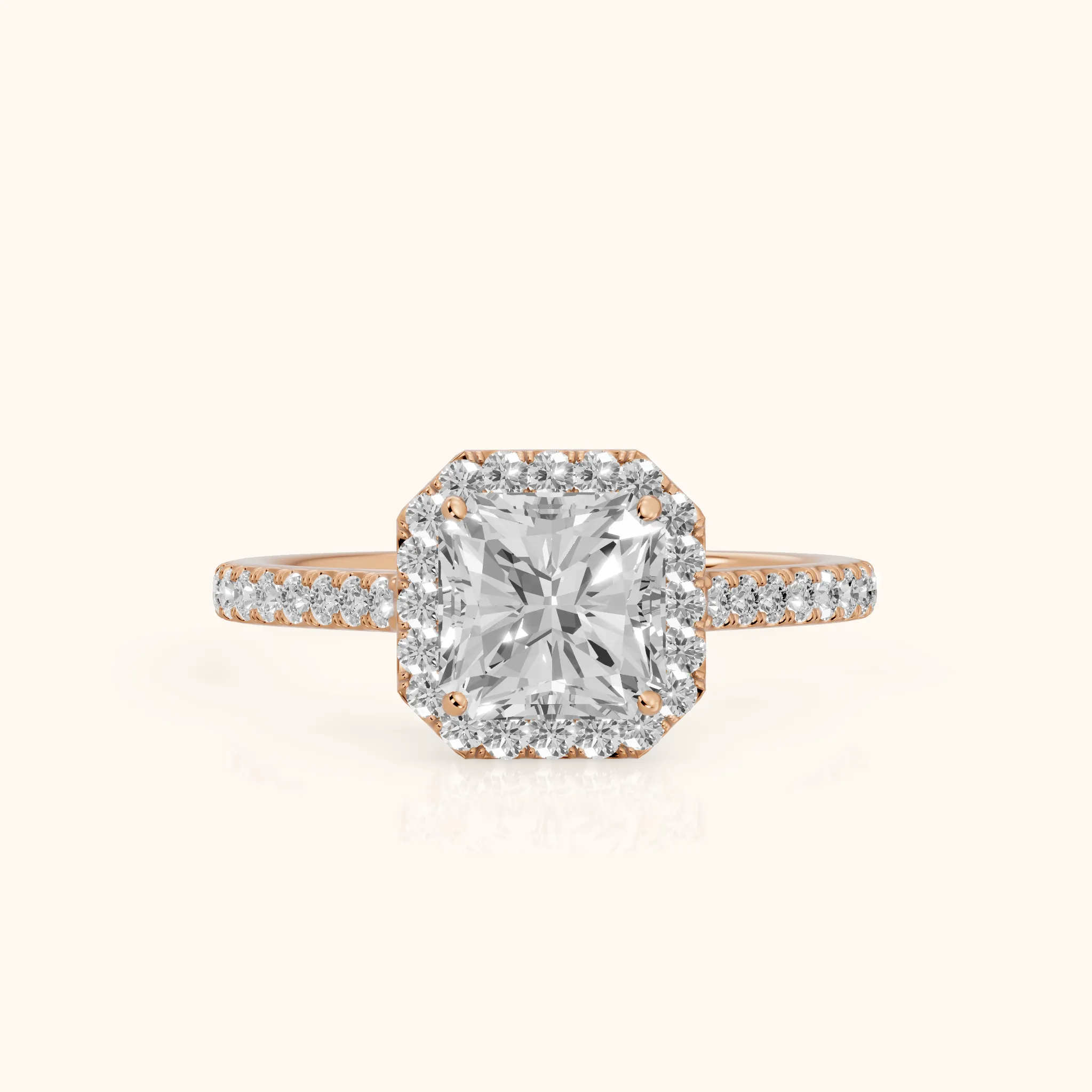 Willa Halo Micropavé Radiant Diamond Engagement Ring in Rose Gold — view 1