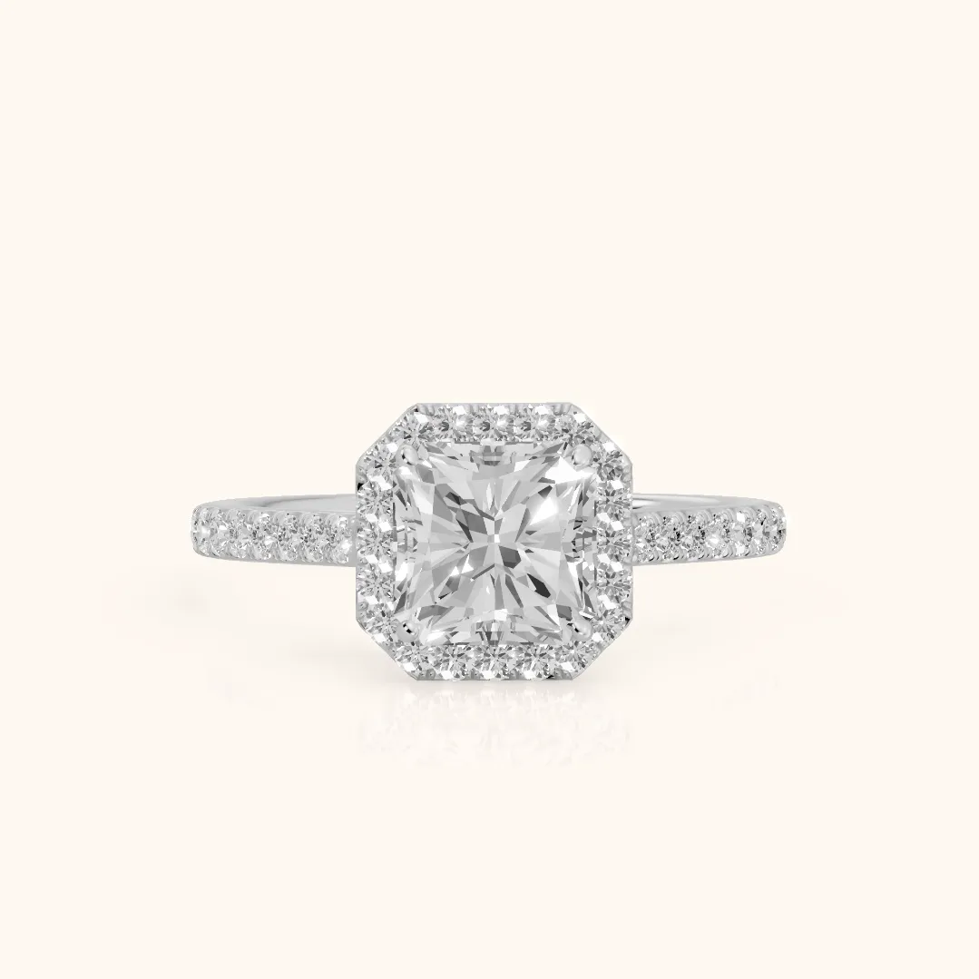 Willa Halo Micropavé Radiant Diamond Engagement Ring in Silver — view 2