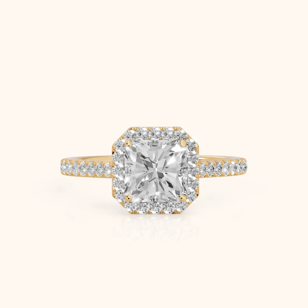 Willa Halo Micropavé Radiant Diamond Engagement Ring in Yellow Gold — view 2