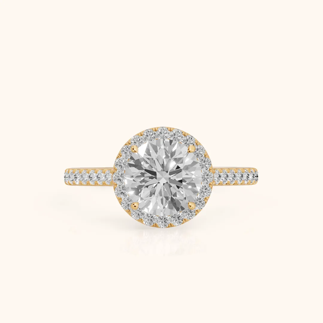 Willa Halo Micropavé Round Diamond Engagement Ring in Yellow Gold — view 2